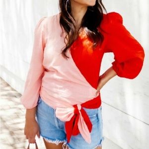 Farm Rio Colorblock Wrap Top